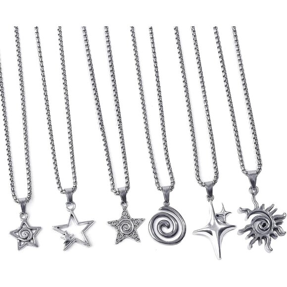 6PCS Y2K Sun Pentagram Necklace Set for Women Men Gothic Jewelry - Picture 1 of 6